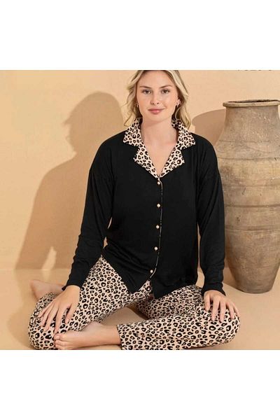 OMODAM Women's Buttoned Long Sleeve Soft Milan Fabric Pajama Set
