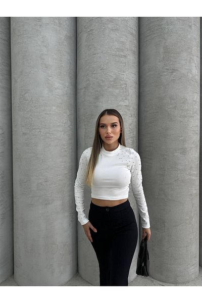 ÇEÇİM ΓΥΝΑΙΚΕΙΑ ΜΑΝΙΚΙΑ ΜΕ ΛΕΠΤΟΜΕΡΕΙΑ CROP BLUZ HYN-58004