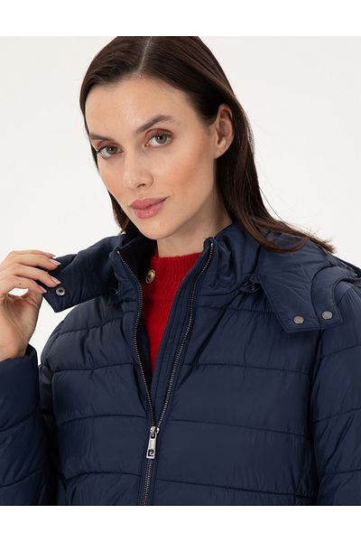 Pierre Cardin معطف طويل مبطن بغطاء للرأس باللون الأزرق الداكن 50297299-VR033