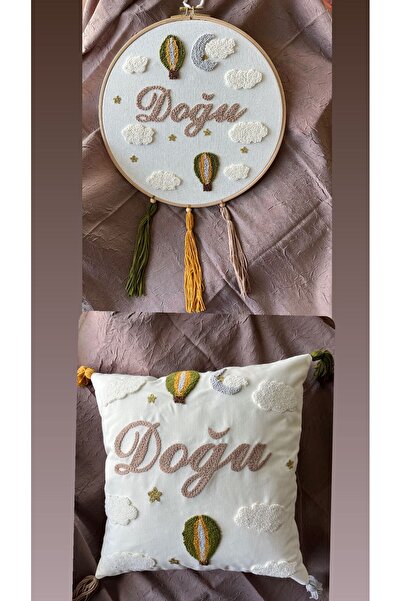 punch passion İsimli Bebek kapı süsü-takı yastığı takımı, punch nakışlı (İÇ D...