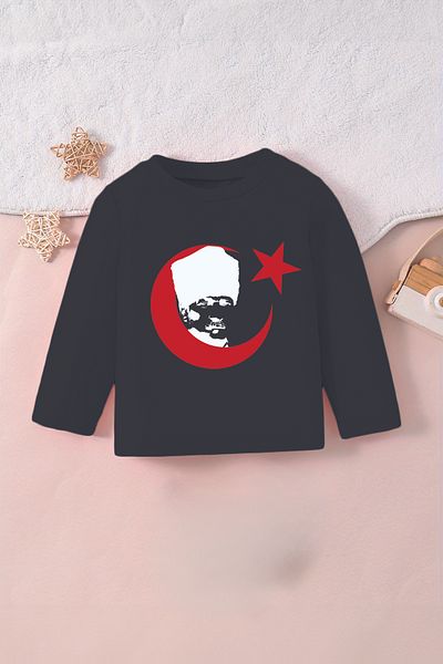 MYADA 23 aprilie 19 mai 10 noiembrie Tricou cu mânecă lungă pentru copii cu imprimeu MoonStar și Ataturk 22556-1
