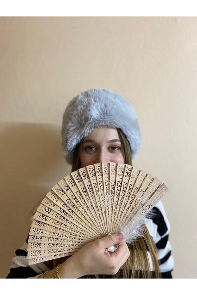 sema aksesuar Gray Furry Plush Heart Hat - Gift - Trend Winter Faux Fur Russian Heart Plush Hat