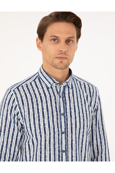 Pierre Cardin Lacivert Slim Fit Uzun Kollu Gömlek 50292143-VR033
