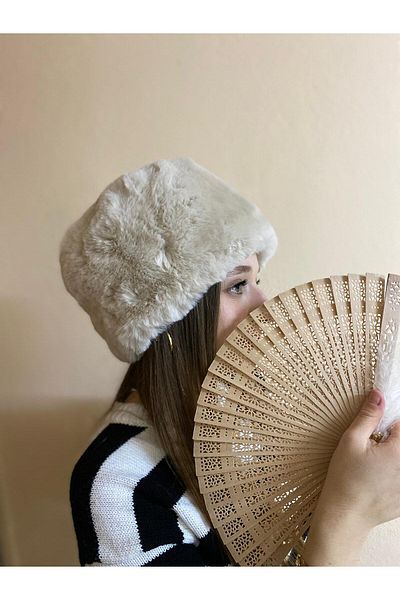 sema aksesuar Trend Winter Mink Plush Heart Hat - Gift Faux Fur Russian Plush Hat