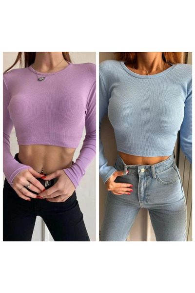 Lorya Giyim Kadın 2'li Paket %100 Pamuklu  Fitilli Kaşkorse Bisiklet Yaka Uzu...