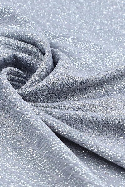 Kumaş Deposu Pırıltı Ronya Dantel Desenli Simli Gri Abiye Kumaş