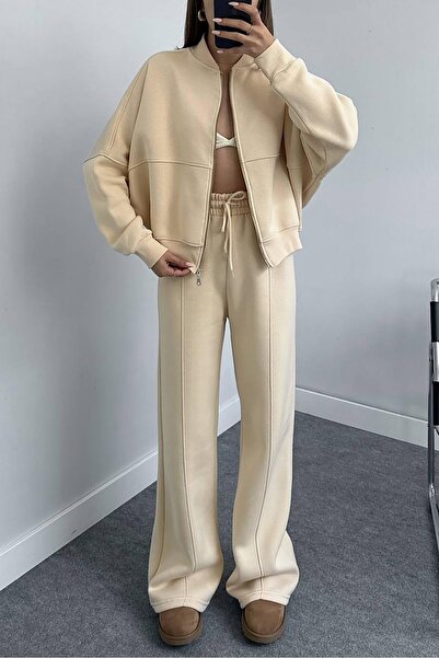 Dipmoda Kadın pamuklu kışlık sweat pantlon eşofman takımı DPGTS018