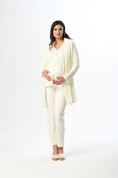 Marilyn Club Long Sleeve Maternity-Pregnancy Pajamas Set with Dressing Gown Set of 3