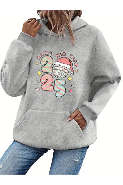 Pink Sky Hanorac oversize imprimat de Anul Nou 2025