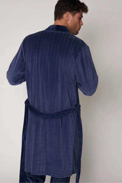 AYYILDIZ 57431 Erkek Lacivert Kadife Uzun Sabahlık