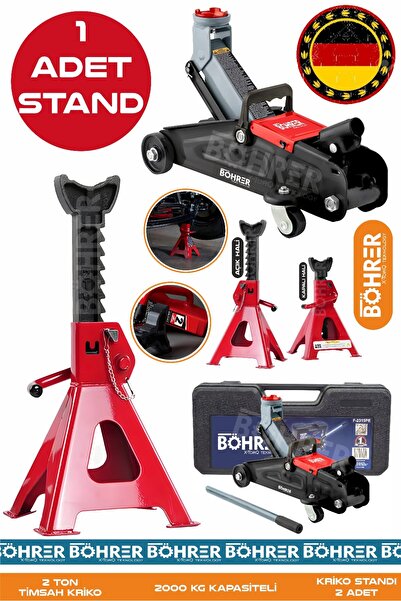 BÖHRER Alman Timsah Tipi 2 Ton Yatık Araç Kaldırma Krikosu + 1 Adet 2 Ton Sabit Araç Tutma Kriko Standı