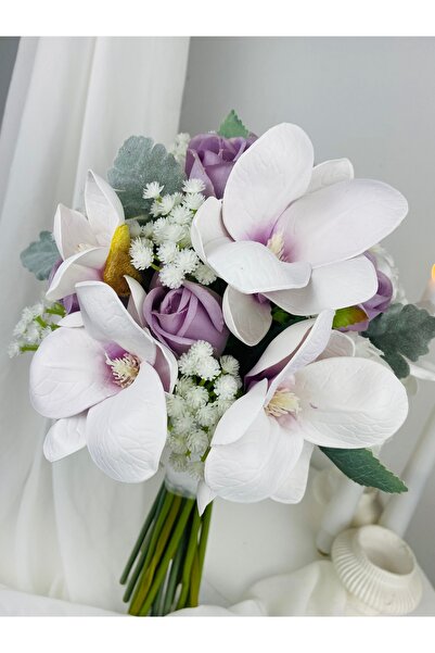 Buketlife Lila beyaz manolya buketi yaka çiçeği