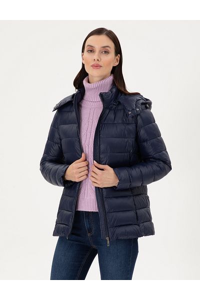 Pierre Cardin Navy Blue Hooded Quilted Coat 50297332 -Vr033