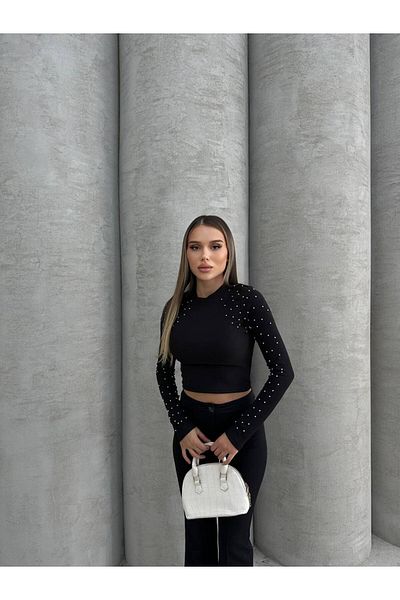ÇEÇİM ΓΥΝΑΙΚΕΙΑ ΜΑΝΙΚΙΑ ΜΕ ΛΕΠΤΟΜΕΡΕΙΑ CROP BLUZ HYN-58004