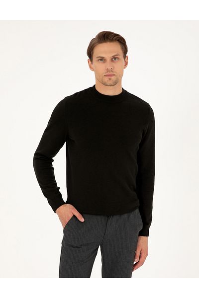 Pierre Cardin Μαύρο Slim Fit Μισό Ζιβάγκο Basic Πλεκτό Πουλόβερ 50296564-vr046