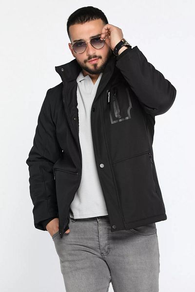 MİSHAR İTALİA Μαύρο ανδρικό βελούδινο παλτό Softshell με κουκούλα