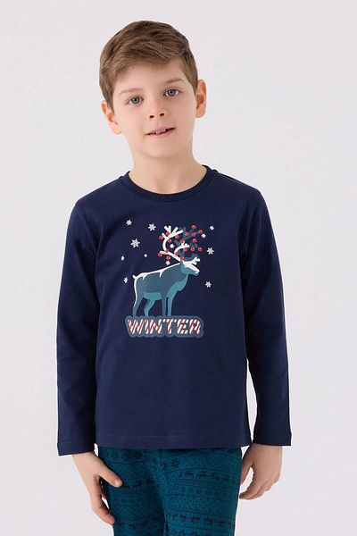 ROLY POLY 3135 Long Sleeve Cotton Boys' Pajama Set Navy Blue