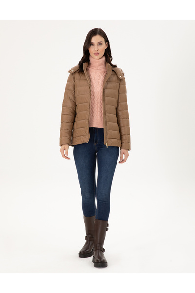 Pierre Cardin Brown Hooded Quilted Coat 50297332-Vr015