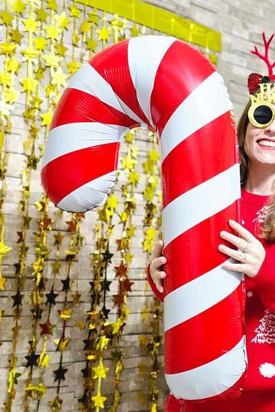 PEKSHOP Large Red White Candy Foil Balloon Christmas Decoration Large Candy Cane Balloon 90cm