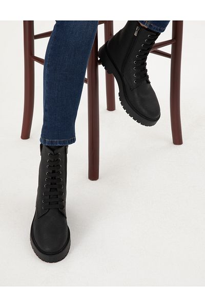 Pierre Cardin Black Lace-Up Patterned Boots 50295918 -Vr046