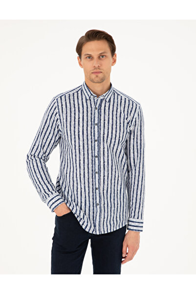 Pierre Cardin Lacivert Slim Fit Uzun Kollu Gömlek 50292143-VR033