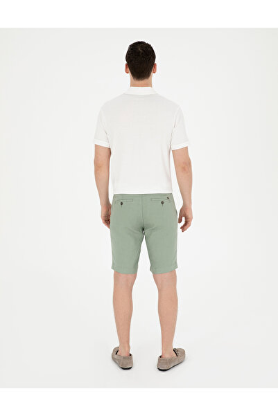 Pierre Cardin Yeşil Slim Fit %100 Keten Beli Lastikli Bağcıklı Dokuma Şort 50285713-VR016