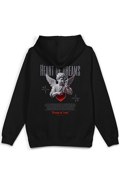 Overoz Суитшърт с качулка и щампа на гърба Angel Heart Of Dreams, голям размер, черен, H1195