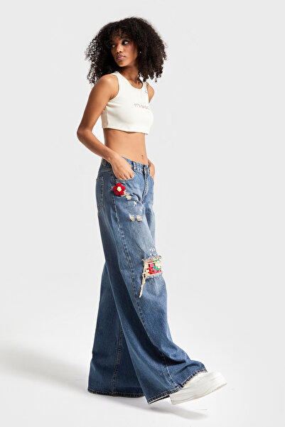 its basic Etnikai mintás farmer színű Palazzo Fit női farmer nadrág