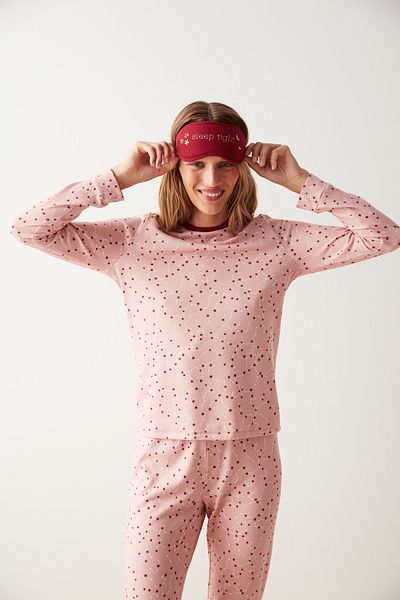 Penti Pink Star Patterned Thermal T-Shirt Pajama Top