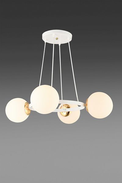 SONSUZ AYDINLATMA&AVİZE Infinite White 4-Piece Ring White Globe Glass Modern Chandelier