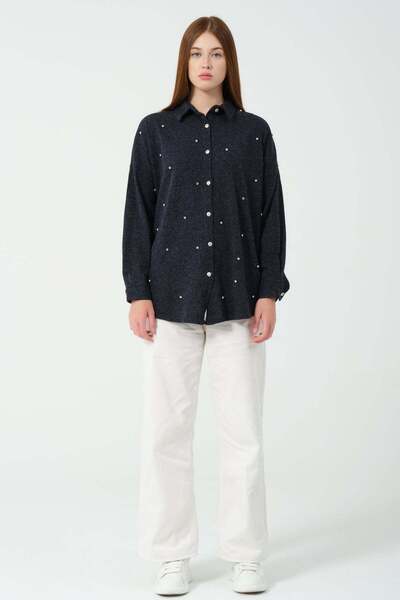 Hatun Atila HatunAtila Пальто з оздобленням з діамантів Oversize Трикотажна сорочка 8699