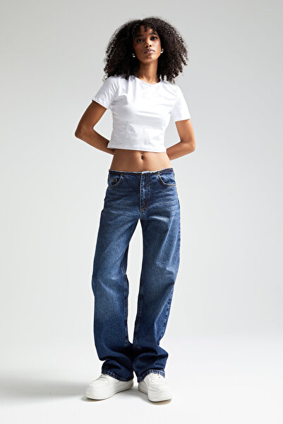 its basic Denim de damă albastru închis - Loose Straight Fit, 100% bumbac