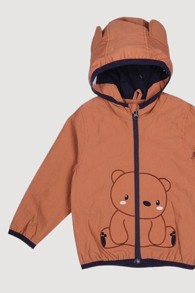 Verscon Teddy Bear Embroidered Hooded Raincoat Lightweight Seasonal Boy's Coat