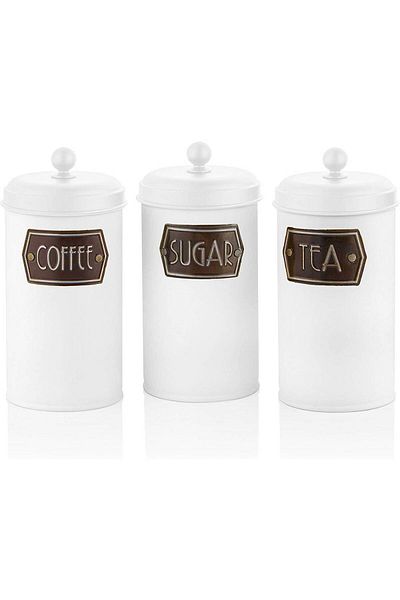 ASTERA 1.60 Lt White 3-Piece Tea Sugar Coffee Jar Set