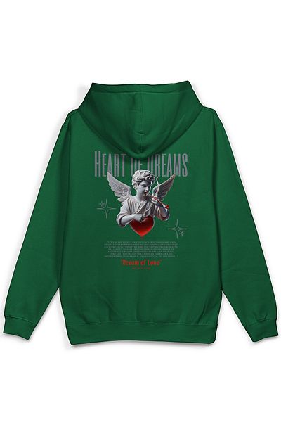 Overoz Πράσινη κουκούλα Angel Heart Of Dreams Πίσω Φούτερ με στάμπα Oversize H1195