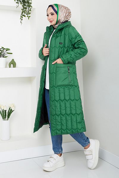ModaMerve Emerald Quilted Coat 7003ZNR1012-M - Εθνόσημο Λεπτομέρεια