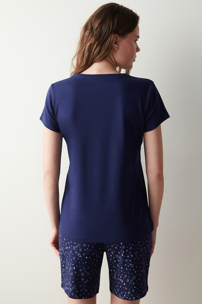 Penti Base Story Navy Blue Pajama Set with Shorts