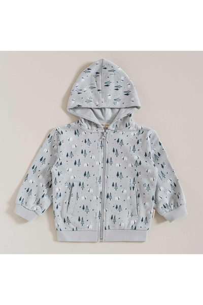 Chakra Nordic Fermuarlı Kapüşonlu Sweatshirt Gri