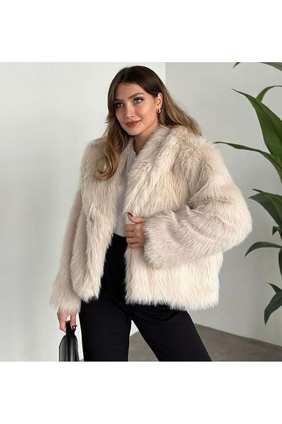pembekurdelem Palton de blană premium - culoare piatră, femei, căptușit
