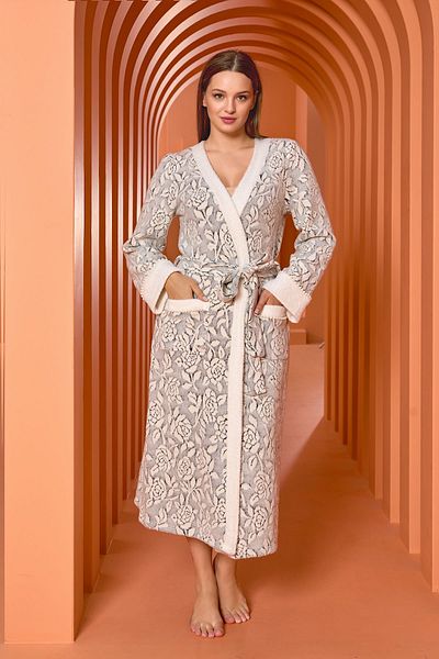 Cossy By Aqua Дълъг халат с дебел розов десен CossybyAqua 25052-3(44-46)