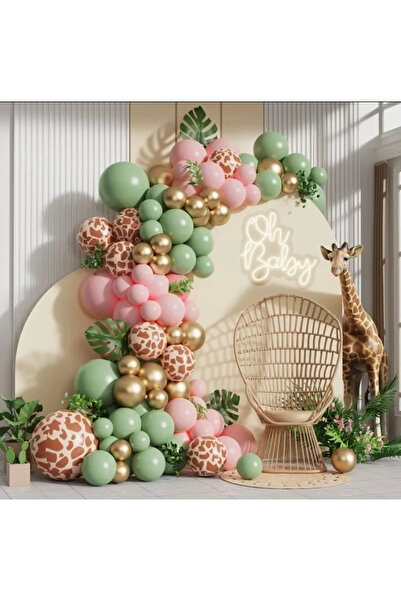 party mix Zürafa Balon Zinciri 65'li | Safari Balon Zinciri | Pembe Küf Yeşil...