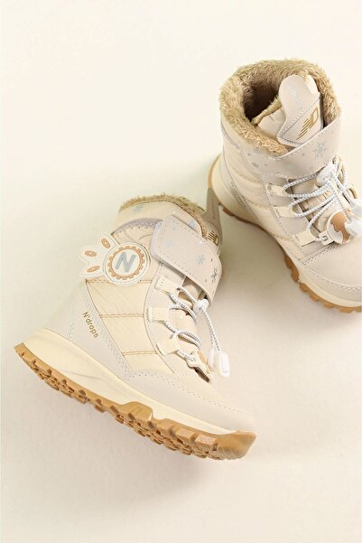 ALTUNTAŞ Children's Velcro Furry Girl's Beige Snow Boots