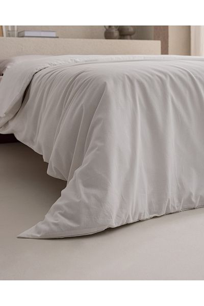 Madame Coco Manon King Size 100% Cotton Ranforce Plain Duvet Cover - Stone