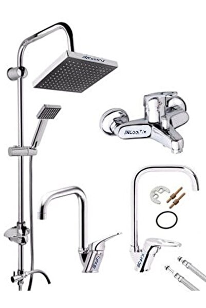 Genel Markalar Köşe Boru 4lü Set Robot Yağmurlama Tepe Duş Seti - Banyo Lavab...