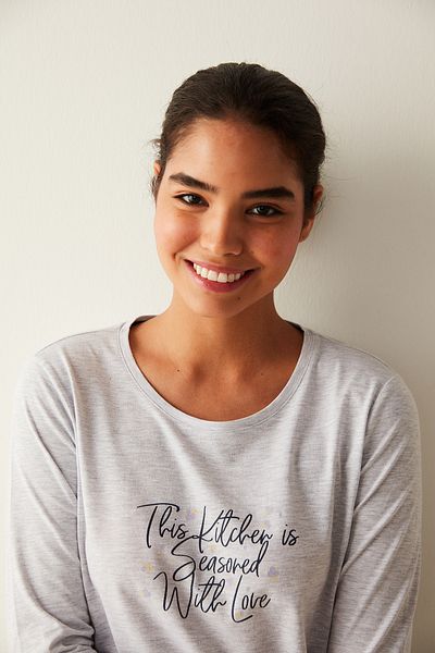 Penti Grey-black With Love Printed Pajama Set