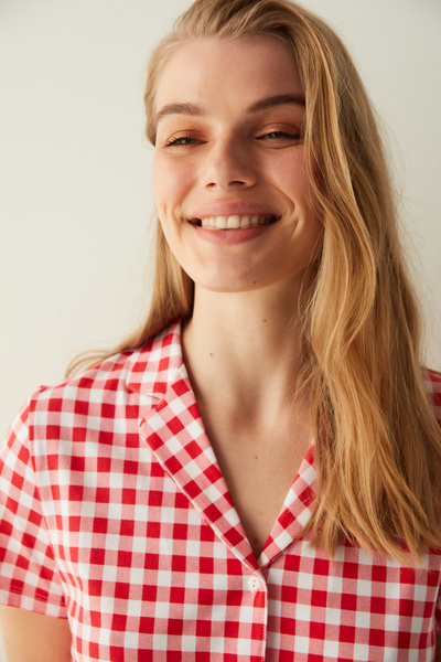 Penti Base Self Love Kareli Gömlek Şort Pijama Takımı