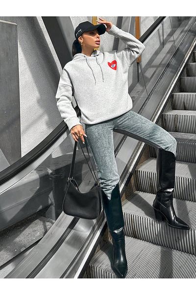 only moon Women's Clothing Gray Printed Sweat