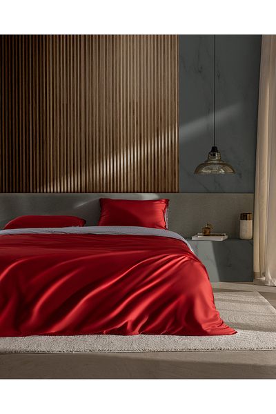 Madame Coco Delit Double 100% Cotton Printed Satin Duvet Cover Set - Red