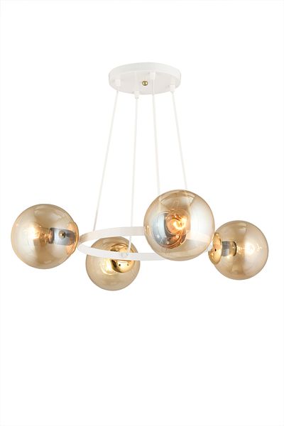 SONSUZ AYDINLATMA&AVİZE Endless White 4-Piece Ring Honey Globe Glass Modern Chandelier