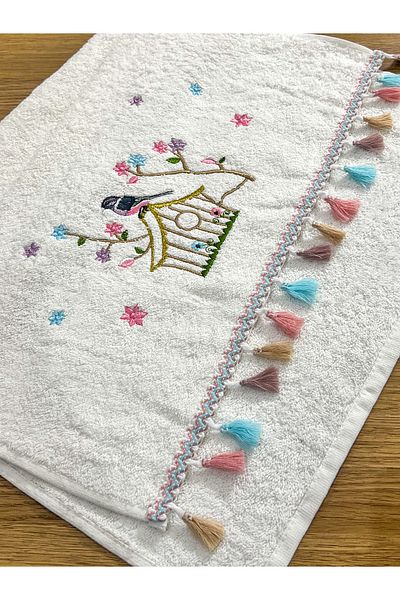 AYHANHOME Cotton Flora Lattice Embroidered Tassel Set of 6 50x90 Hand and Face Towels